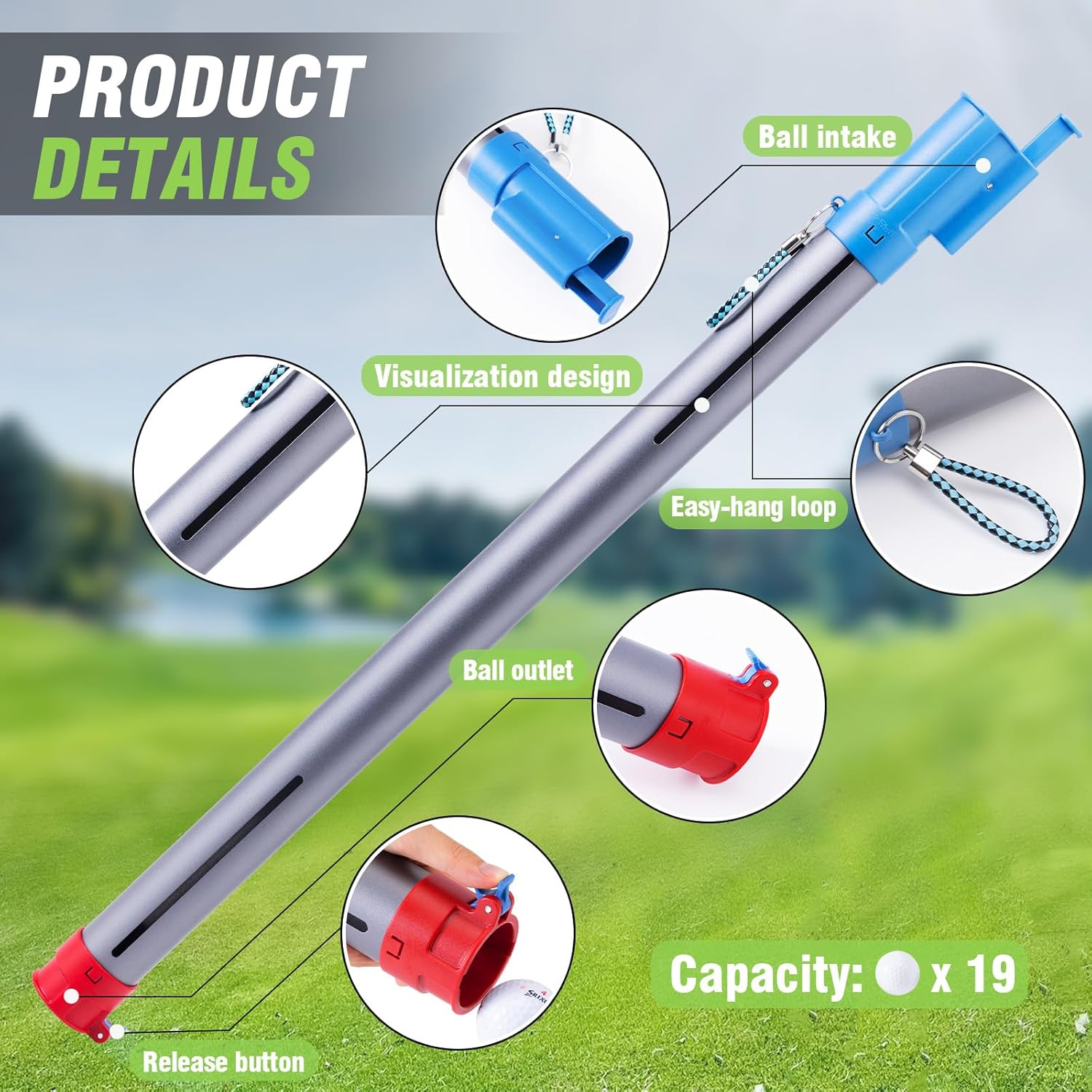 Golf Ball Retriever Golf Ball Setting and Pick Up Tube,Quick-Set Golf Ball Tube，Lightweight Golf Ball Placement Tube,Aluminum Alloy Golf Ball Picker Upper Tube for Continuous hitting drilldrill