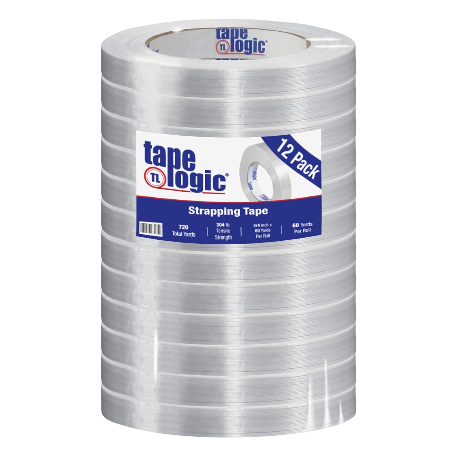 Aviditi Tape Logic 3/4 Inch x 60 Yards, Reinforced Glass Filament Strapping Tape, Clear, for General Bundling, Shipping and Packing (12 Rolls)