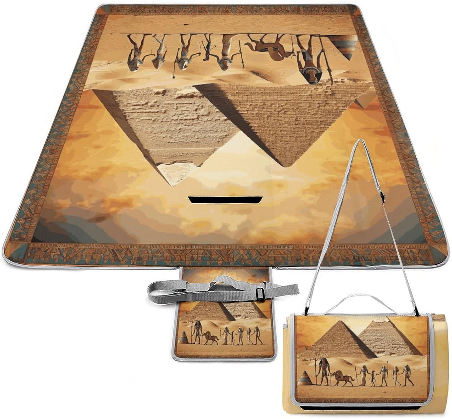 Ancient Egypt Waterproof Picnic Blanket 58.3''x58.3'',Portable and Foldable Picnic Mat with Handle,Outdoor Blankets for Lawn Park Beach Travel