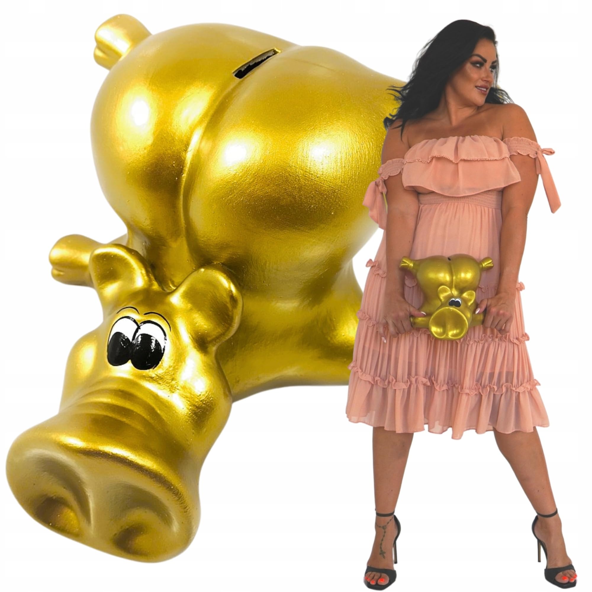 XL Keramik Sparschwein Gold – XXL Spardose ohne Öffnung, große Sparbüchse & Geldbox als Geldgeschenk für Erwachsene & Kinder, dekorative Schweinchen Sparbüchse