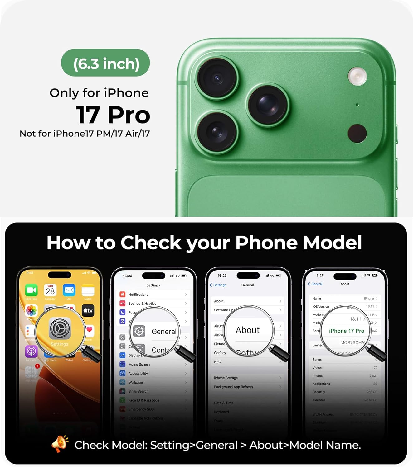 for iPhone 17 Pro Case with 1x Screen Protector, [Compatible with MagSafe] [Integrated Camera Protection], Non Yellowing Slim Cute Women Girly Magnetic Cover for iPhone 17 Pro 6.3", Green - Image 8