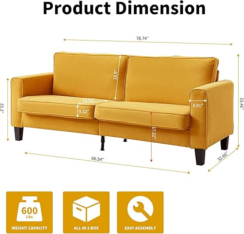 Miniatura 2 de Sofá moderno de 3 plazas de lino de 79 pulgadas con fundas extraíbles lavables y asiento ajustable de profundidad, cómodos sofás para espacios