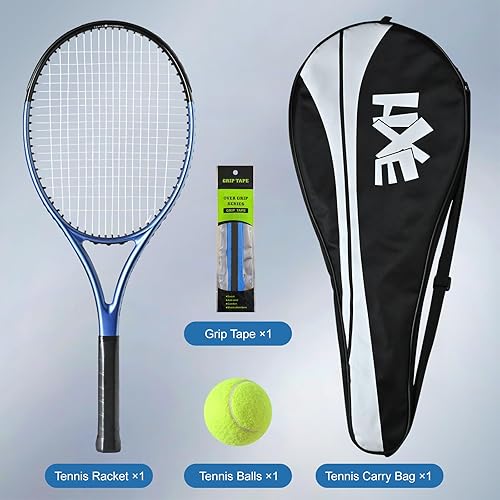 Miniatura 7 de HXE Raquetas de tenis, raqueta de tenis preencordada de fibra de carbono de 27 pulgadas para adultos con pelota, agarre y bolsa de transporte