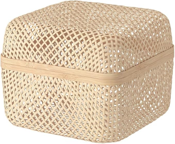Natural Woven Bin Handwoven Natural Bamboo Basket With Lid - 11.75x11.75x9 Inch, Storage Organizer For Shelves, Closet, Living Room 11.75x11.75x9 Organizer Box