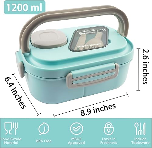 Miniatura 3 de Lonchera Bento, contenedor de ensalada todo en uno grande de 40.5 onzas, bandeja estilo bento, recipiente de salsa de 3 onzas para aderezos, y