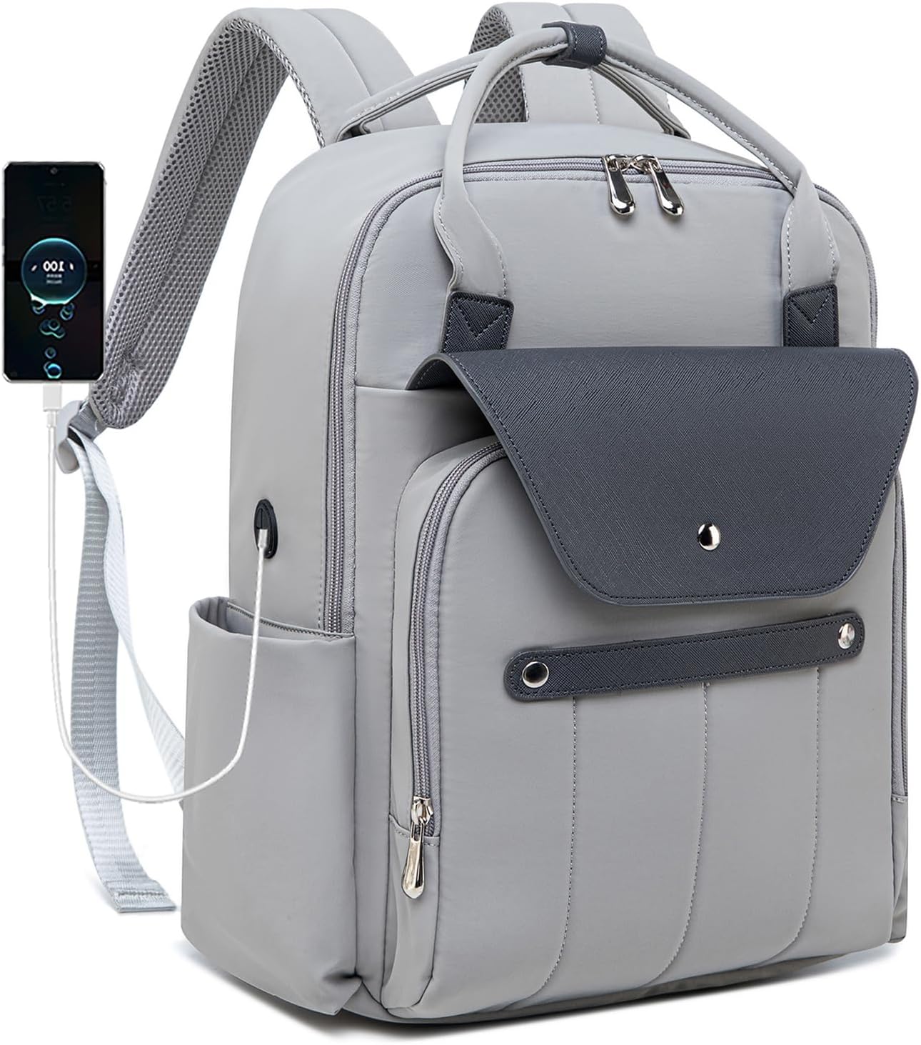 Travel Laptop Backpack for Men & Women Teacher Backpack with Charging Cable Hole, 15.6 Inch Laptop Bag Slim Business Bag (Gray)