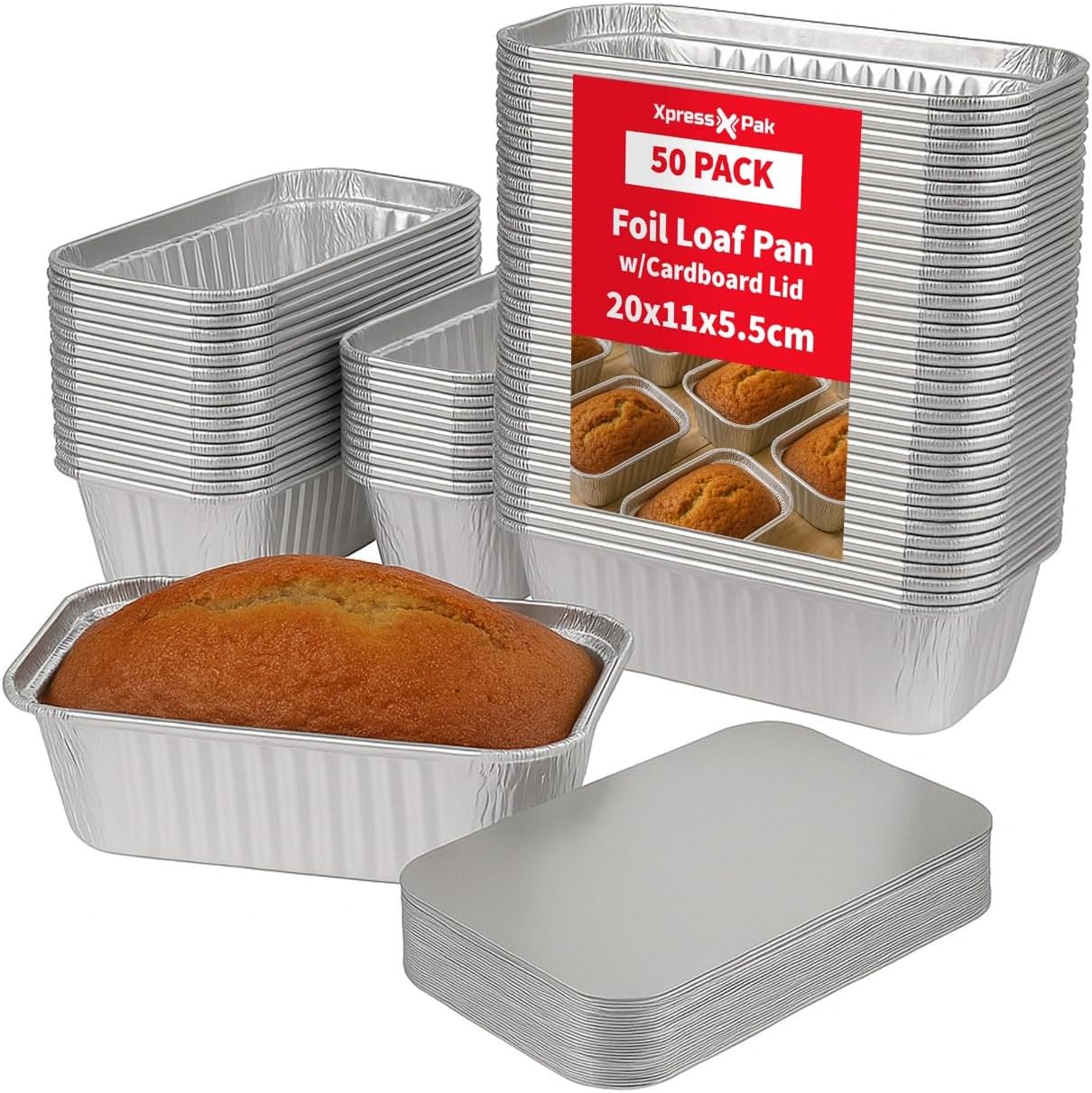 Food Storage Containers with White Cardboard Lids - Durable Food-Grade Aluminum Foil Trays for Oven & Freezer Safe - Disposable Serving Bowls for Parties, Meal Prep, Catering & Events - 50 Pack