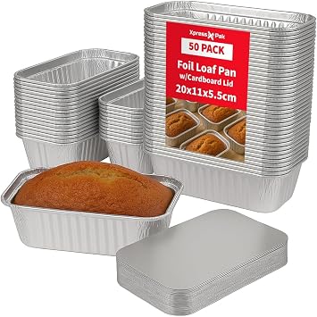 50 Pack Aluminum Foil Trays with Lids 14.5cm x 12cm x 4.9cm - Durable Food-Grade Aluminum Foil Trays for Oven & Freezer Safe - Disposable Serving Bowls for Parties, Meal Prep, Catering & Events