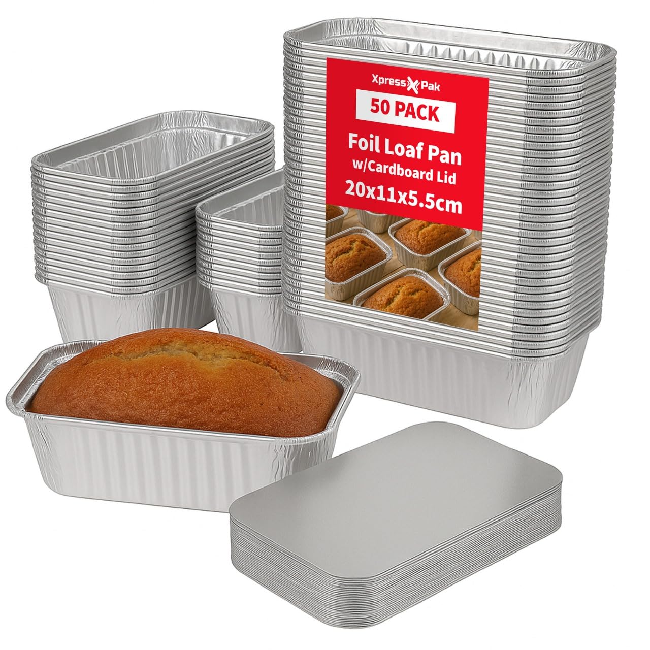 50 Pack Aluminum Foil Trays with Lids 14.5cm x 12cm x 4.9cm - Durable Food-Grade Aluminum Foil Trays for Oven & Freezer Safe - Disposable Serving Bowls for Parties, Meal Prep, Catering & Events