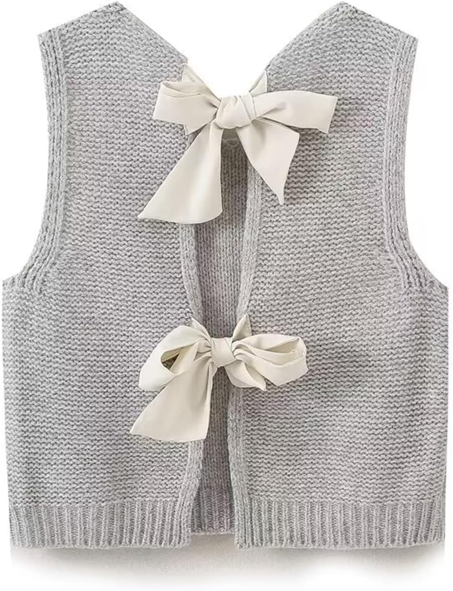 AwoscutWomen Knitted Sweater Vest Tie Back Crochet Tops Casual Cropped Knit Tank Tops 2024 Fall Outfits Streetwear
