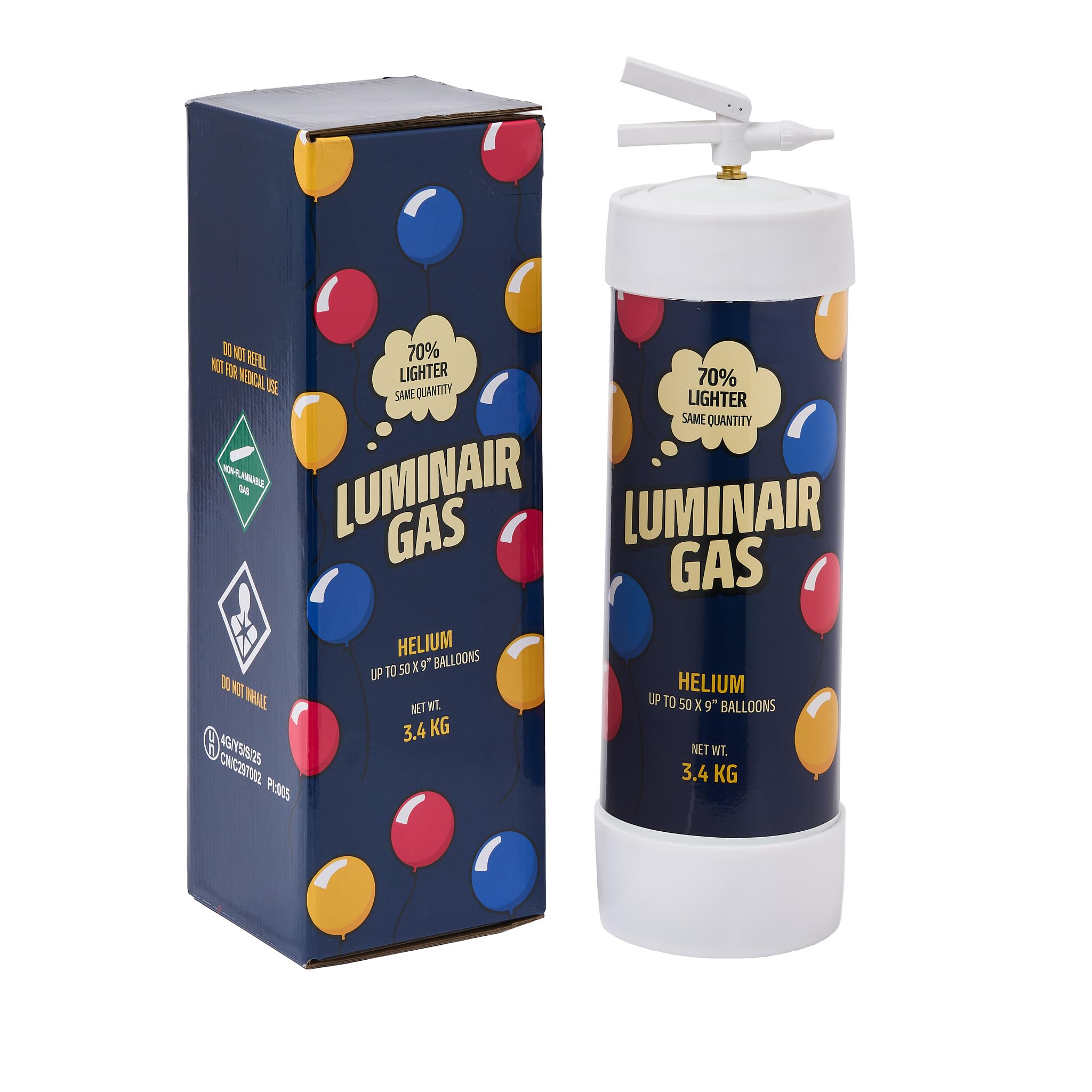 LuminairGas Ultra-Light Helium Cylinder Fills up to 50 Balloons (3.4kg), 99.99% Pure Helium, Portable Tank for Parties & Events (Blue)