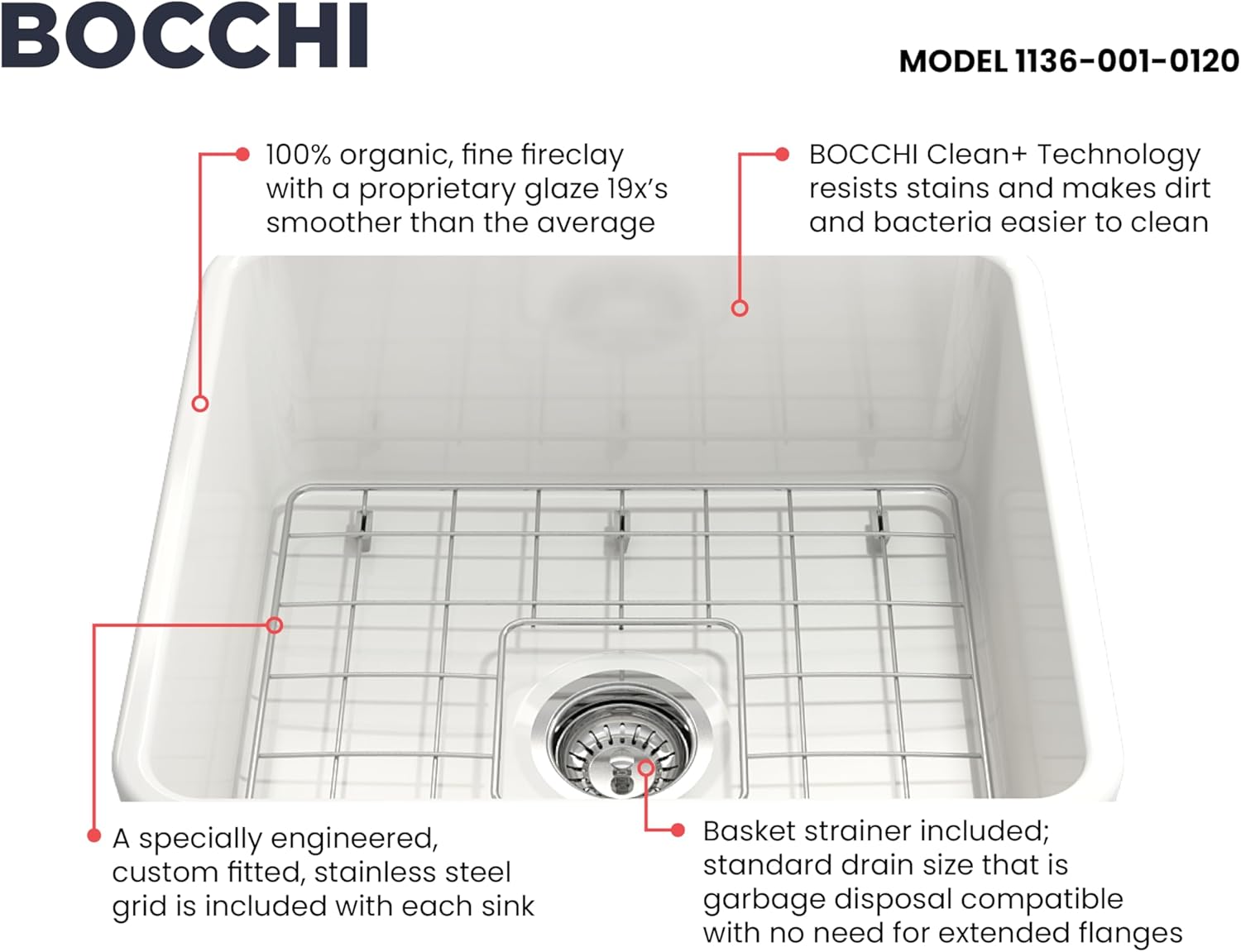 20'' White Fireclay Farmhouse Apron Kitchen Sink