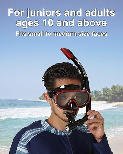 Miniatura 2 de Reef Tourer RC0105 - Juego combinado de máscara de una sola ventana y esnórquel para adultos, parte superior semiseca, válvula de purga, lente