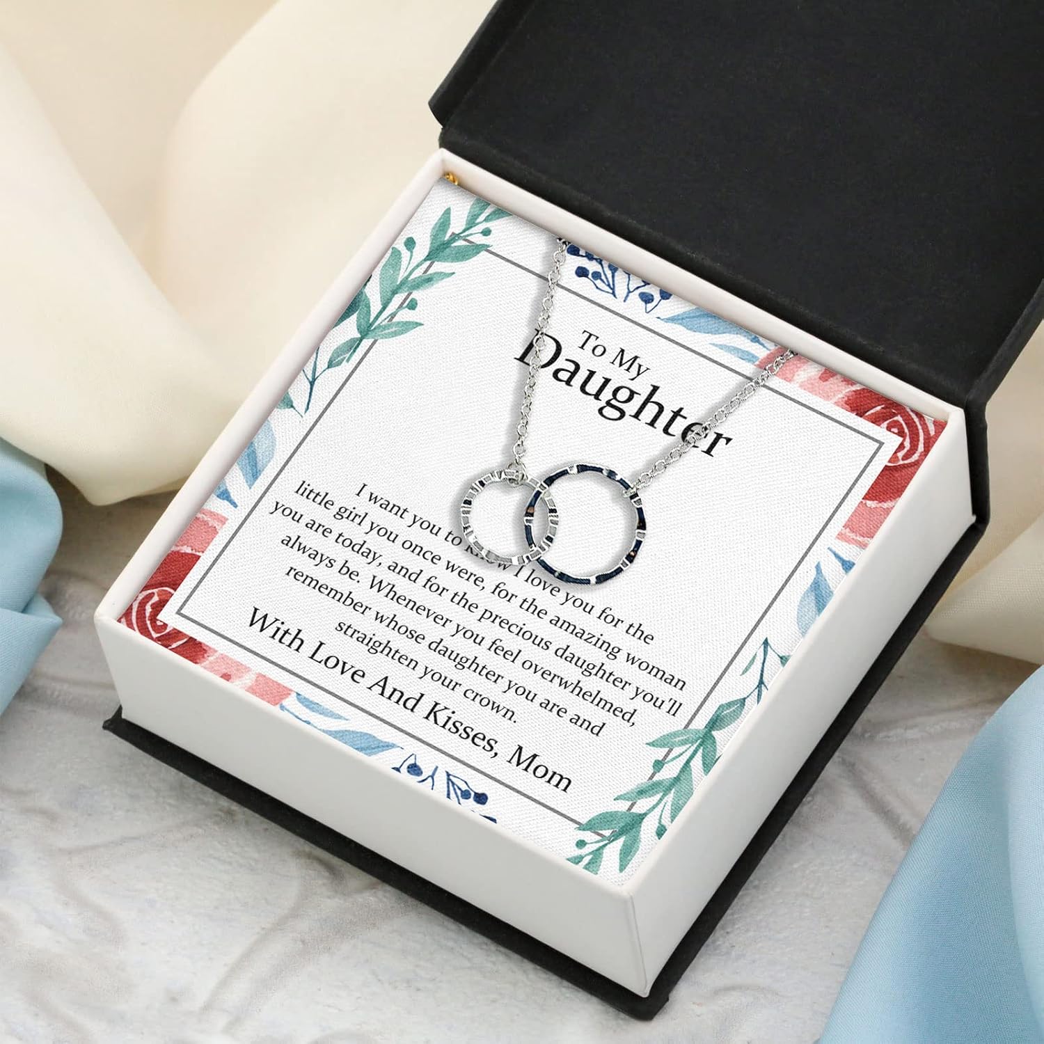 Bubble Hugs Daughter Necklace Silver Plated Interlocking Rings - to My Daughter - I Love You for Teen Girls Child from Mom Mother Mommy Relationship