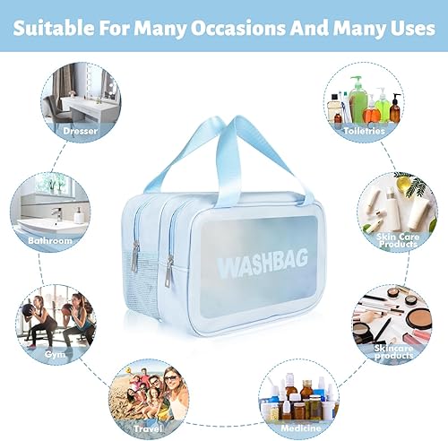 Miniatura 3 de Bolsa de ducha translúcida mate, bolsa de aseo de viaje con asa práctica, bolsas de cosméticos de viaje de gran capacidad para mujeres ravel y baño,