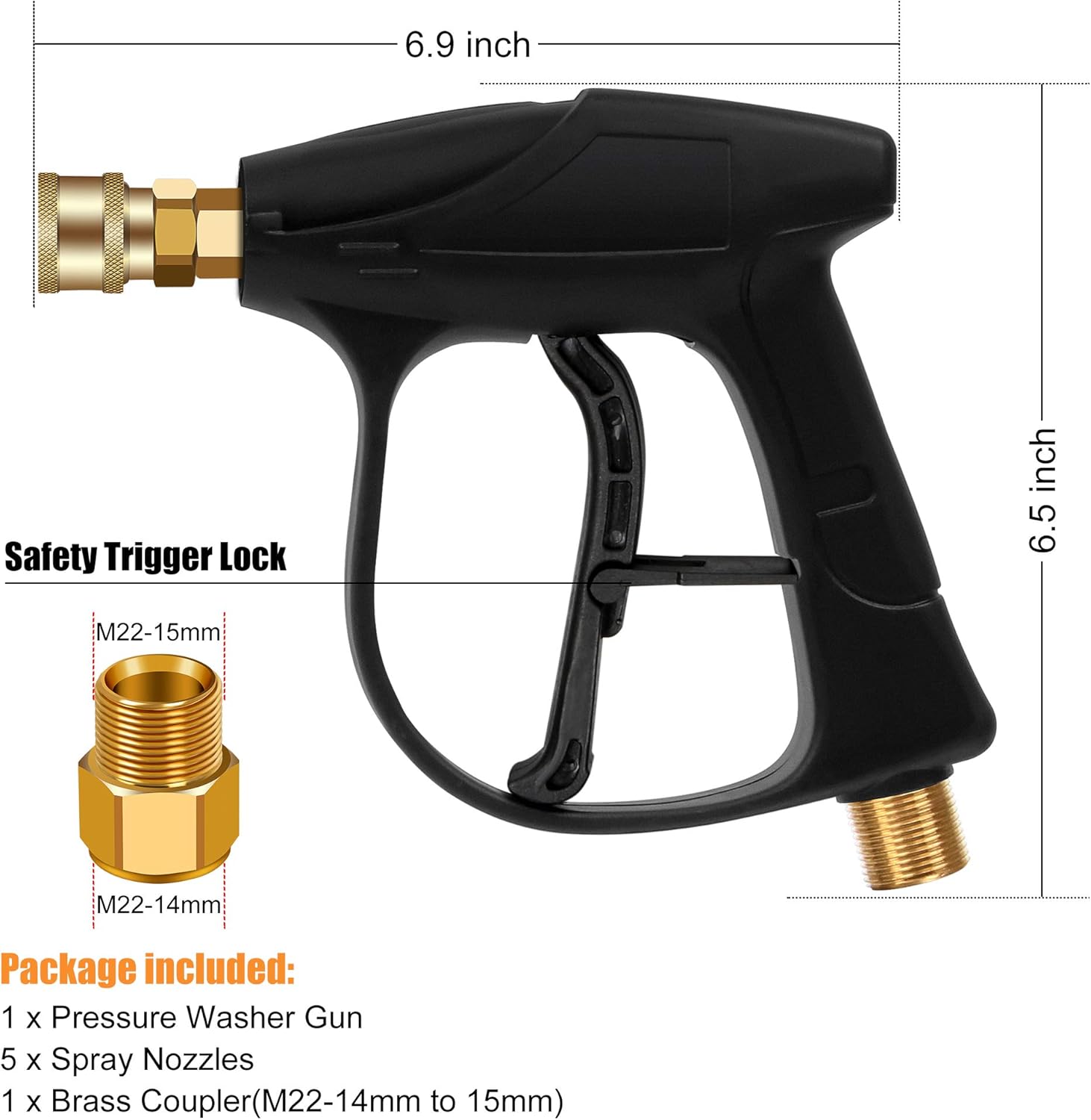 BEETRO High Pressure Washer Gun 4350PSI, Car Washer Gun with 5 Nozzles and M 22 Brass Coupler for Pressure Power Washers - Image 2