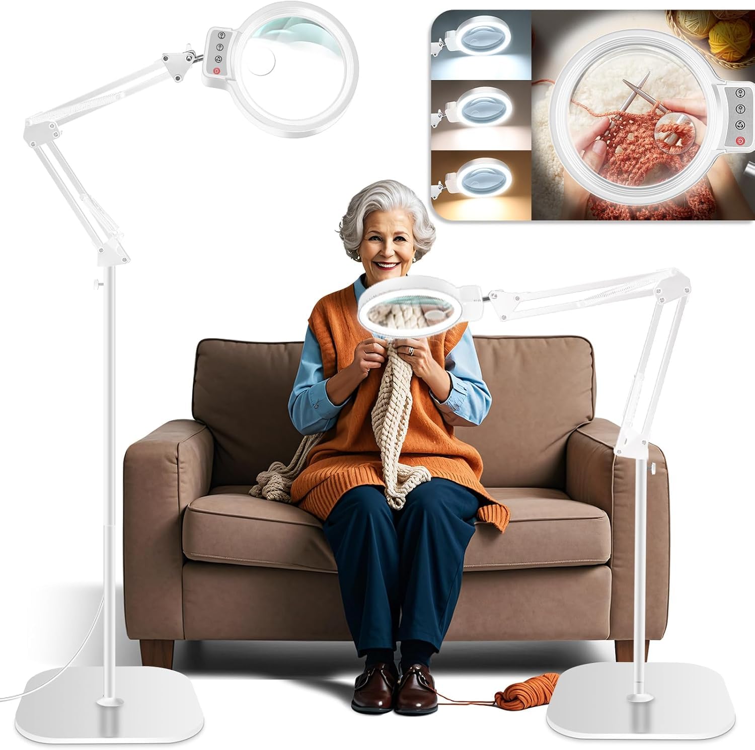 NZQXJXZ 10X Magnifying Glass with Light and Stand, 72 LEDs Desk Lamp, 3 Colour Temperatures, 10 Levels Brightness, Perfect for Diamond Art, Sewing, Hobbies, Crafts, Reading, Close Work,White