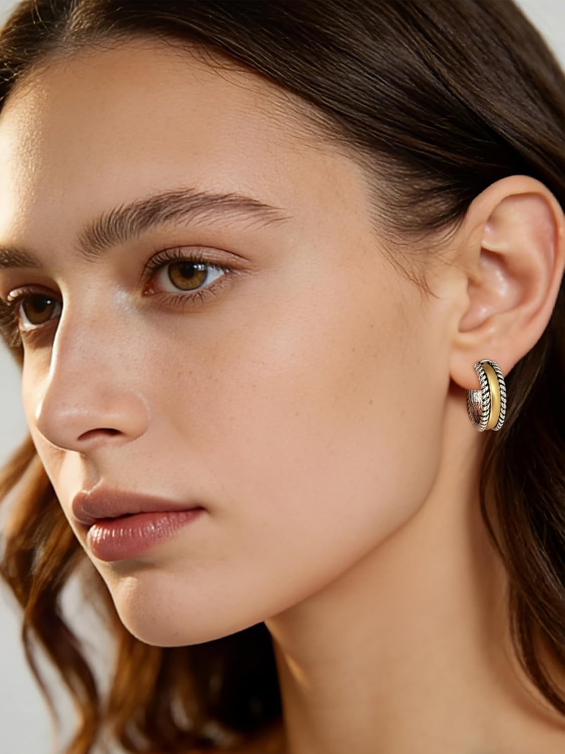 Chunky Two Tone Hoop Earrings for Women Antique Gold And Silver Plated Twisted Open Hoops Hypoallergenic Statement Earrings Mixed Metal Jewelry Gift For Everyday Wear - Image 4