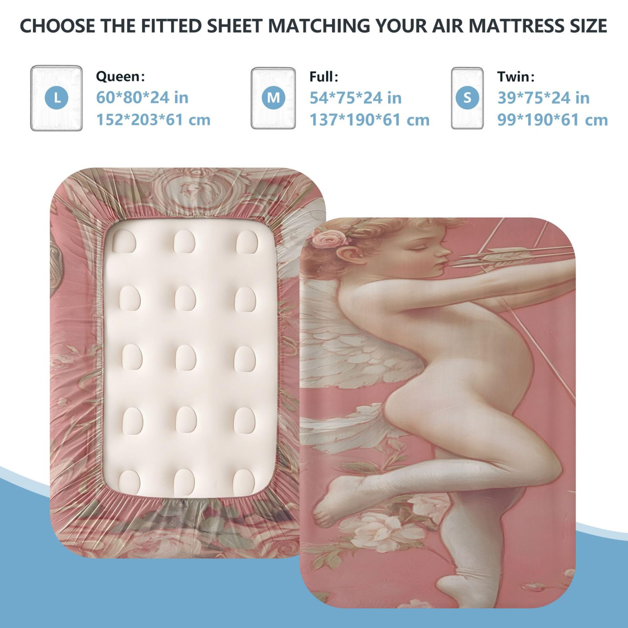 Cupido - Sábana bajera ajustable individual para colchón de aire, bolsillo extra profundo de 24 pulgadas, funda suave y transpirable con apertura de válvula de cremallera para cama de aire