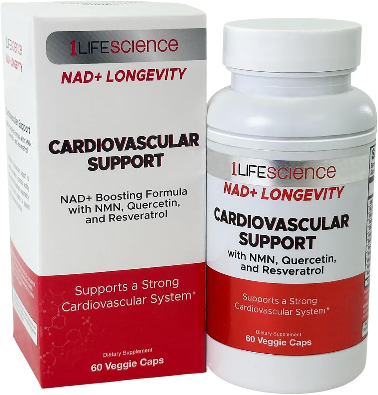 1LifeScience Cardiovascular Support Supplement – NMN, Resveratrol, Quercetin, Fisetin & Apigenin – NAD+ Support Formula – cGMP Made in USA – 60 Veg Caps