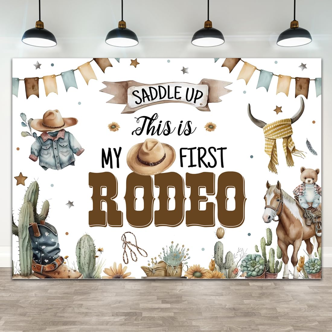 Wollmix Western Cowboy Birthday Party Decorations Backdrops 1st Birthday Old West This is My First Rodeo Kids Children Boy Banner Photography Background Wild Photo Studio Booth Props Supplies 7x5ft