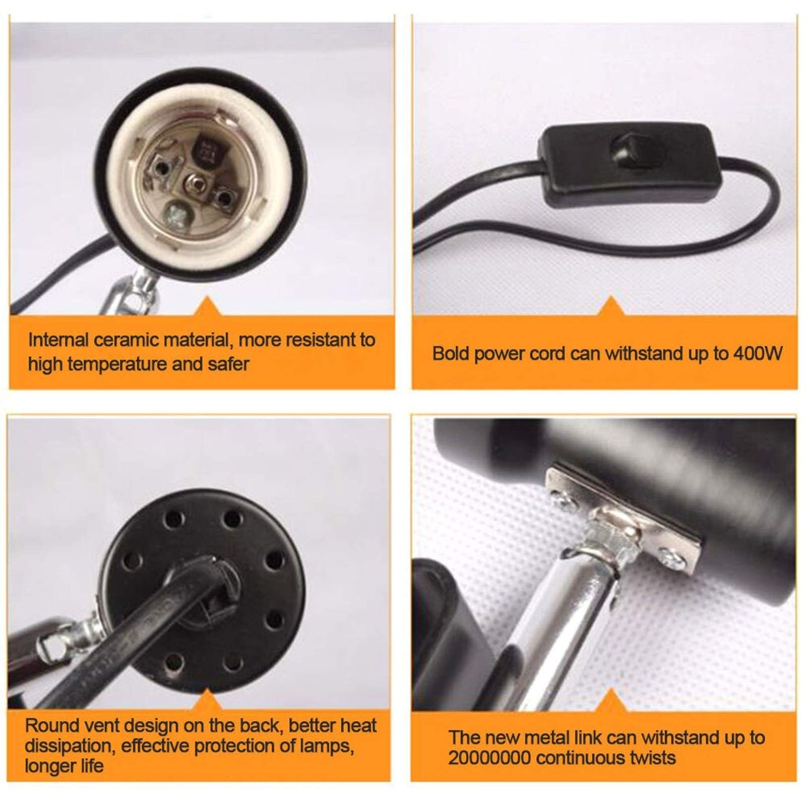Riscaldatore per Animali Domestici Sucker Riscaldamento UVA UVB della Lampadina della Clip del Supporto Lampada for Turtle Lizard Habitat Fish Tank di Illuminazione con Interruttore Lampada