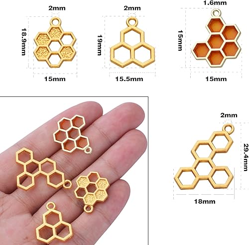 Miniatura 3 de BronaGrand 50 dijes esmaltados de nido de abeja de aleación de abeja con parte trasera abierta, bisel colgante para collar, pulsera, manualidades,