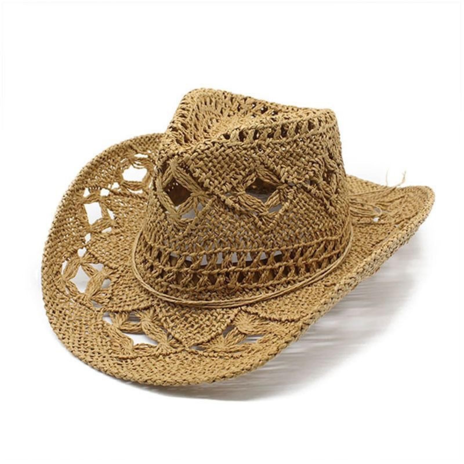 Cazqgoy Women's Khaki Cowboy Hat Straw Hat Men Western Cowboy Hat Cowgirl Hats Panama Hat Western Hat Summer Hat, L