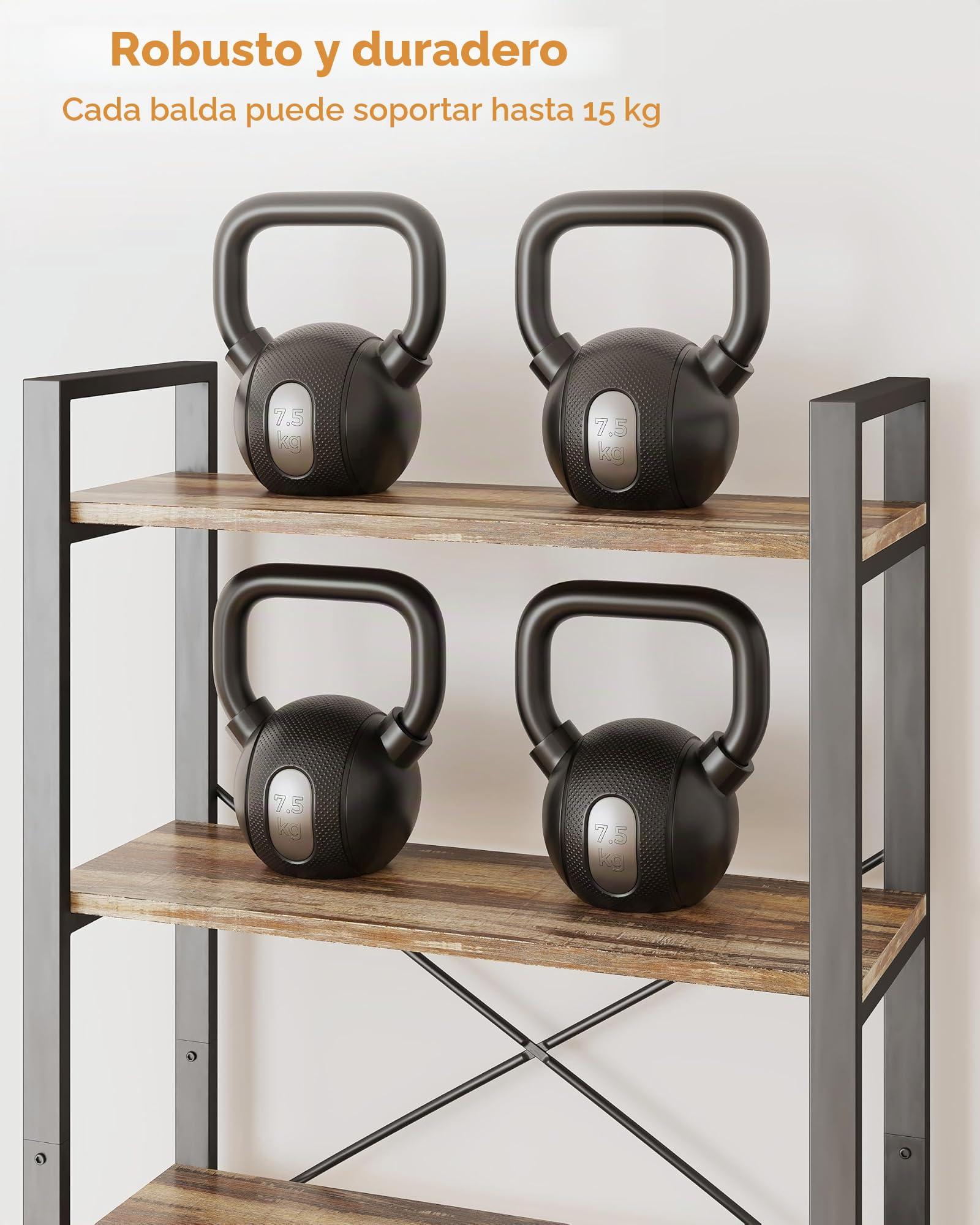 IRONCK 2M Estantería de pie con 6 Niveles, estantería de Madera con Marco de Metal, estantería de Oficina Industrial, estantes Abiertos, para Oficina, salón, Dormitorio, Cocina (marrón Camello Negro)