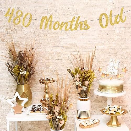 Miniatura 2 de Pancarta de cumpleaños número 40 de 480 meses, decoración de cumpleaños número 40, suministros de fiesta de cumpleaños para mujeres y hombres