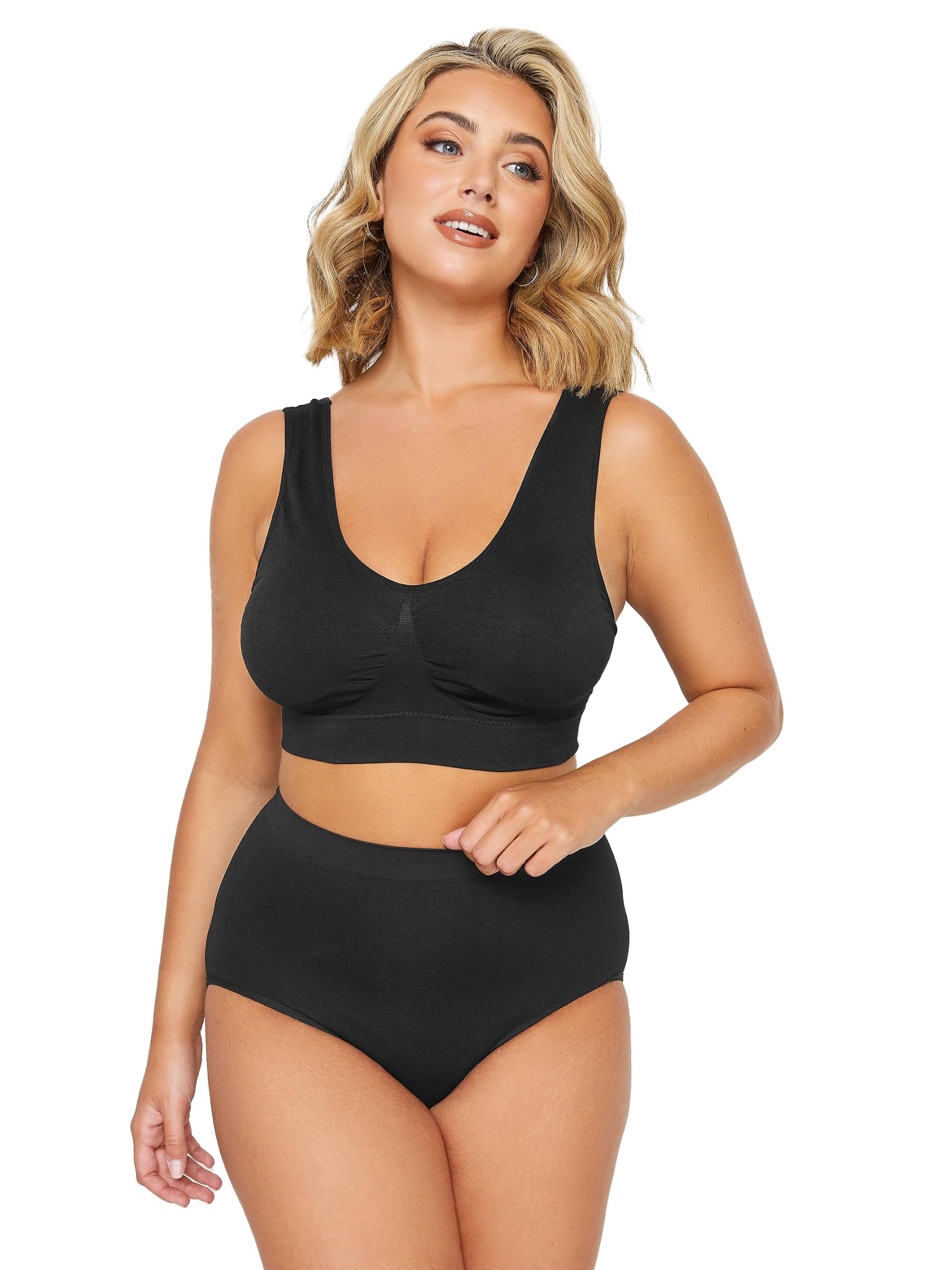 Yours Women's Black Curve Seamless Padded Non-Wired Bralette - Plus Size Curve
