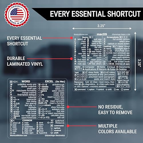 Miniatura 3 de Synerlogic (2 juegos) Mac OS + Word & Excel Shortcuts - Paquete de calcomanías de hoja de trucos  Calcomanías de acceso directo de teclado de