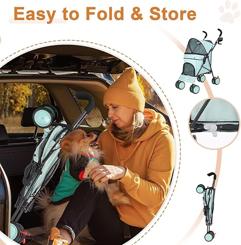 Miniatura 5 de Cochecito de perro con 4 ruedas, cochecito plegable para mascotas para perros pequeños y gatos, con correa de transporte y soporte para tazas,