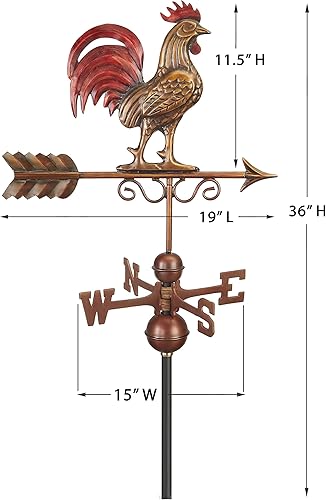 Miniatura 8 de Good Directions 1975RED Bantam Red Rooster Veleta, Pátina multicolor acabada a mano de cobre puro