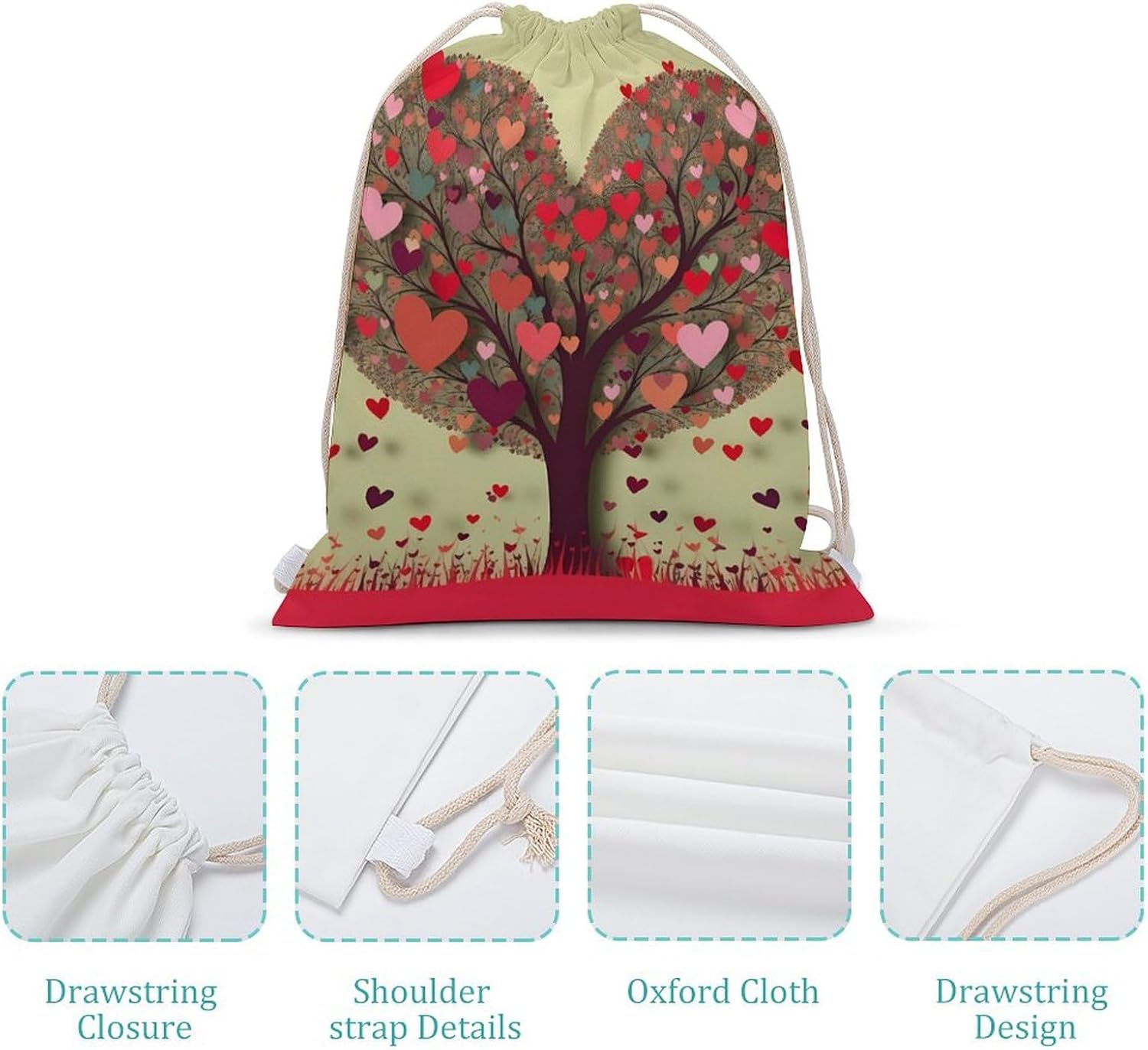 Drawstring Backpack Heart Tree Printed Sport Gym Drawstring Bag Lightweight Cinch Sacks Backpack Drawstring Bags for Yoga Sport Gym Beach Travel Backpacks