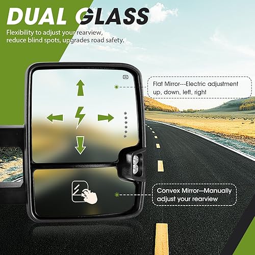 Miniatura 7 de Switchback - Espejos de remolque para Dodge Ram 1500 2009-2018, Ram 2500 3500 2010-2018, 1500 Classic 2019-2024 con señal secuencial, luces de