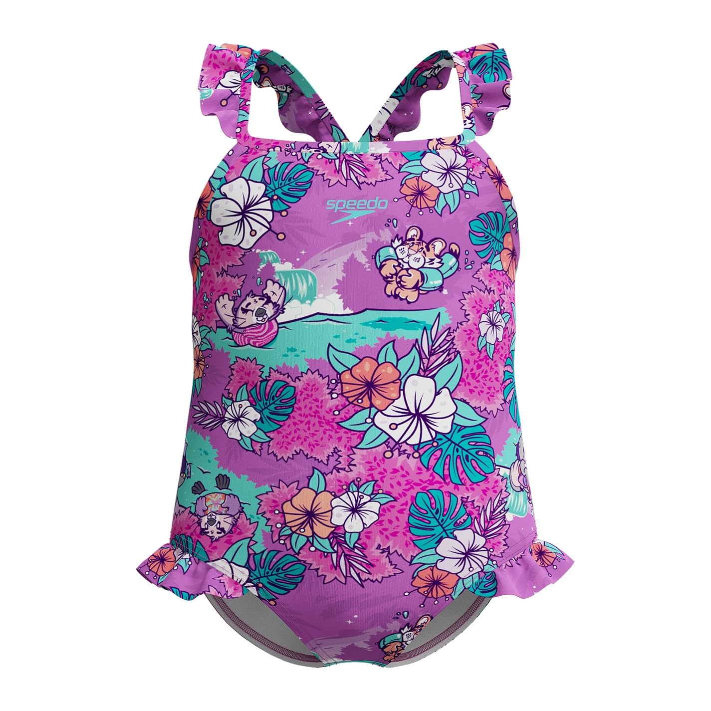 Speedo Girls Learn to Swim Printed Frill Thin Strap Swimsuit | Chlorine Resistant | Quick Drying Swimwear
