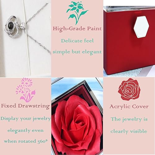 Miniatura 4 de JYCMMFC Caja de anillo de rosa que gira 360, joyero de terciopelo eterno, caja de rosas eternas, boda, día de San Valentín, día de la madre, regalos