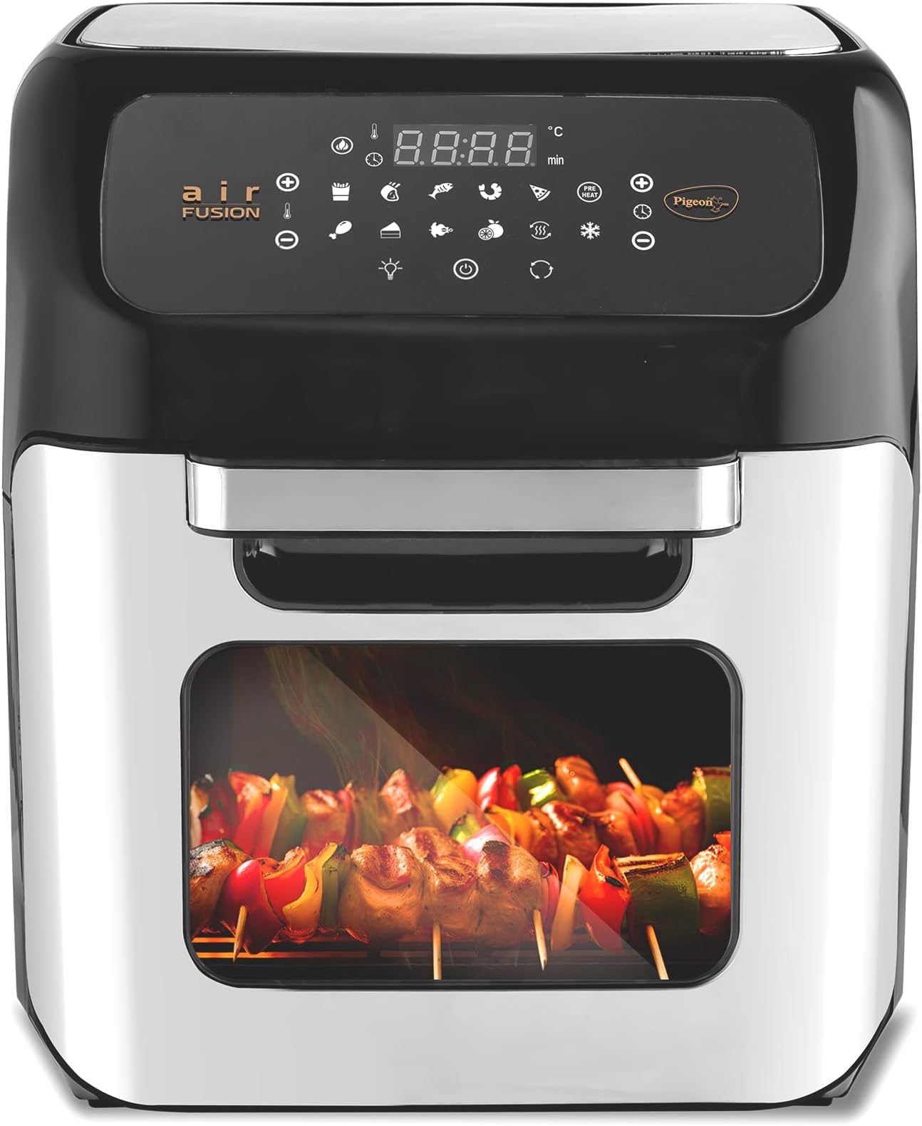 Pigeon 12L Air Fryer Oven (2-in-1 OTG + Air Fryer) | 1800W | Digital Touchscreen | 9 Preset Menus | Rotisserie | 7 Accessories Included | Air Fry, Bake, Broil, Toast, Defrost | 2Y Warranty | Black