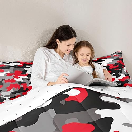 Miniatura 6 de jejeloiu Juego de ropa de cama de camuflaje de tamaño matrimonial, juego de edredón de camuflaje para niños y niñas, moderno arte abstracto, juego