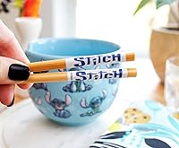 Vista 4 de Disney Lilo & Stitch Japanese Ceramic Dinnerware Set Includes 20-Ounce Ramen Noodle Bowl and Wooden Chopsticks
