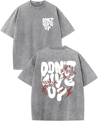 Oversized Tshirts for Men Graphic Vintage Tees Streetwear Shirts Acid Wash Tshirt Positive Letter Print Cotton Tops