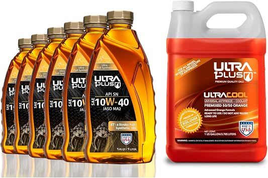 ULTRA 1PLUS SAE 10W-40 Full Synthetic 4T Engine Oil, API SN, JASO MA2 & Antifreeze Coolant