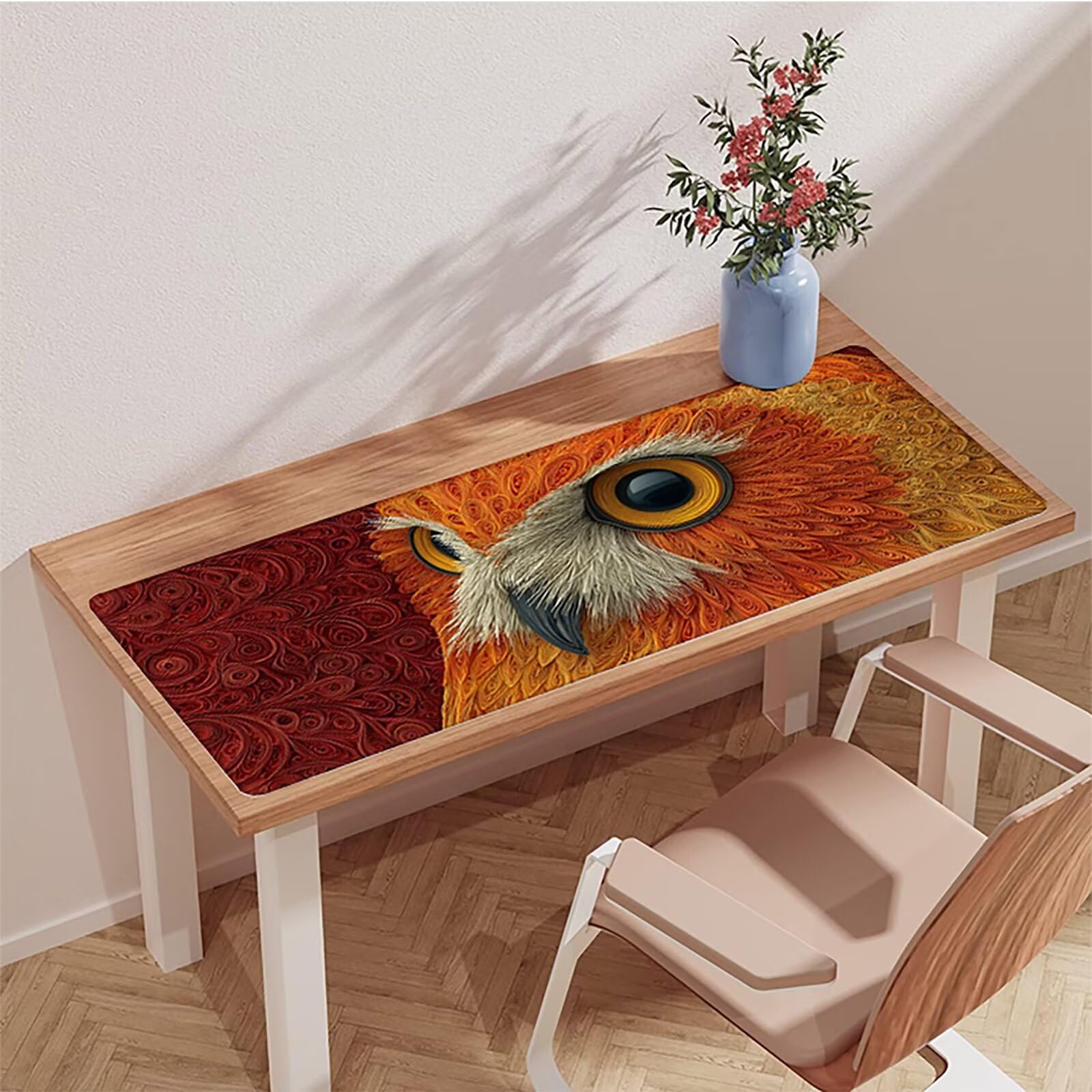 Tappetino Mouse XXL Gufo, Carino Gaming Tappetino Scrivania 1200x600x3mm, Mousepad Grande con Base in Gomma Antiscivolo, Sottomano Scrivania con Bordi Cuciti, Ufficio Accessori Gaming, per PC M-7739