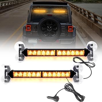 Amber Windshield Strobe Lights For Trucks, 2 in 1 Car Dash Warning Lights, 24-LED x 12.4'' Emergency Light Flashing Beacon 23 Modes Cars Van Vehicles, PZ-562-2A-Y