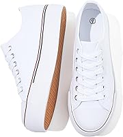 SERNIAL Women's Low Top Platform Sneakers - Breathable Canvas Shoes with 1.61" Heel in White, Black, Red