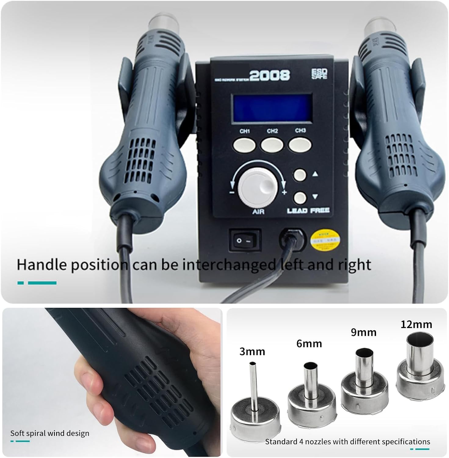 QUICK rework station, QUICK 2008 desoldering station hot air gun,Spiral wind,Brushless fan,fine soldering station kit,Accurate temperature control,for ESD safe,motherboard maintenance,QUICK 859D+