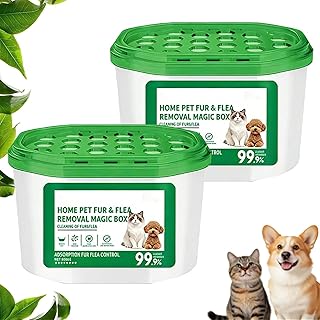 Home Pet Fur & Odor Removal Magic Box | Plant-Based Formula, Safe for Cats & Dogs, 360° All-Round Coverage Pet Hair Remover | Long-Lasting for Home, Bedroom, Living Room & Pet Areas (2Pcs)
