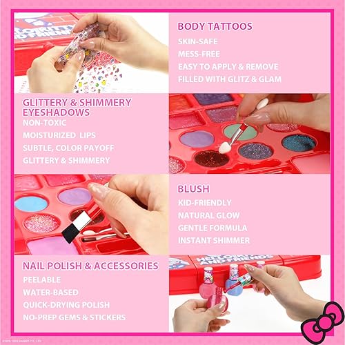 Miniatura 3 de Hello Kitty and Friends - Juego de tocador de belleza con espejo iluminado, incluye brillo de labios, sombra de ojos, rubor, cepillos, esmaltes de