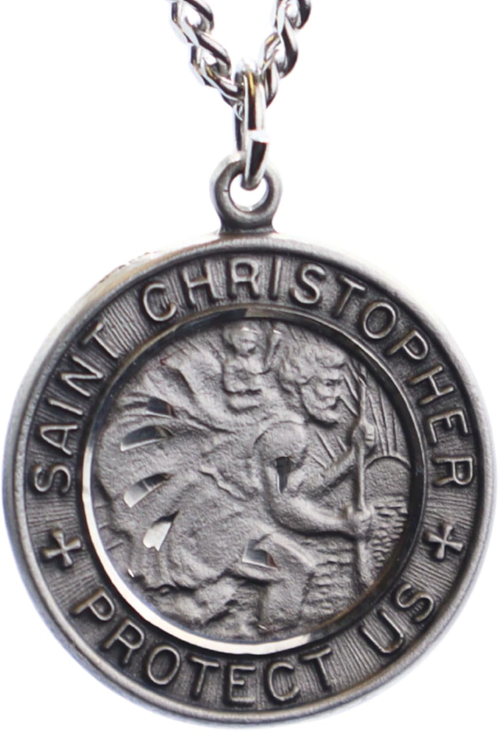 St. Christopher Protect Us Pewter Medal on Stainless Steel Chain with Laminated Prayer Card | Catholic Saint Religious Pendant - Image 2